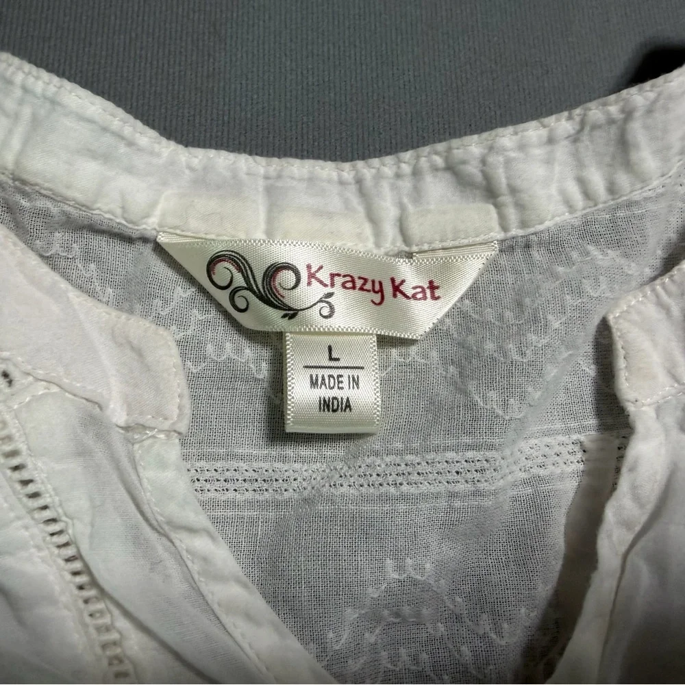 White Lace Tunic Top Boho Cottagecore Embroidered Blouse - Picture 3 of 6